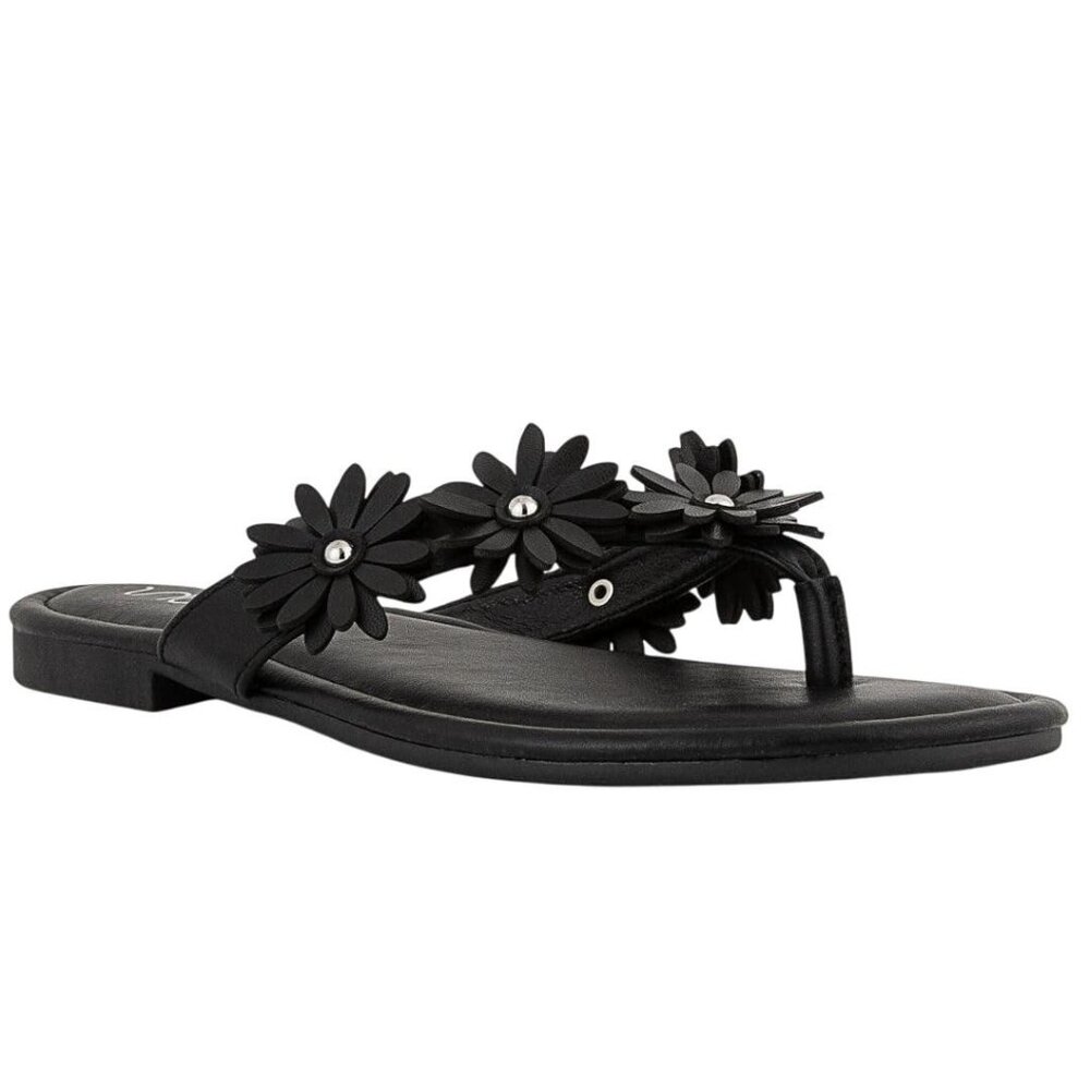 NWT Sugar Vegan Leather Flip Flops with Embellished Floral Design Black 9M